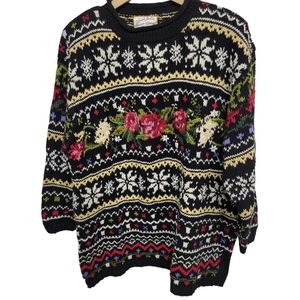 NWT 1990s Y2K Floral Black Chunky Sweater Size 18/20
